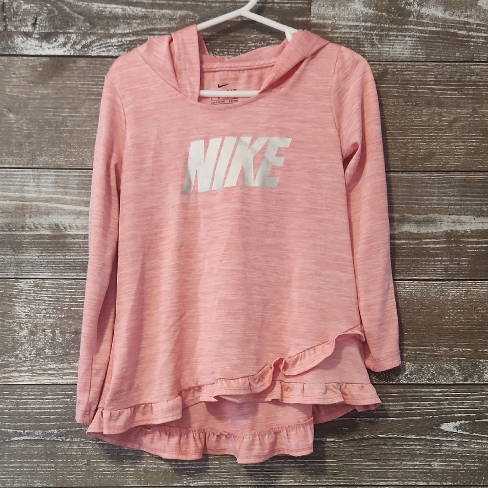 Nike  Dri-Fit Pink Hooded Shirt with Ruffle Hem size Small